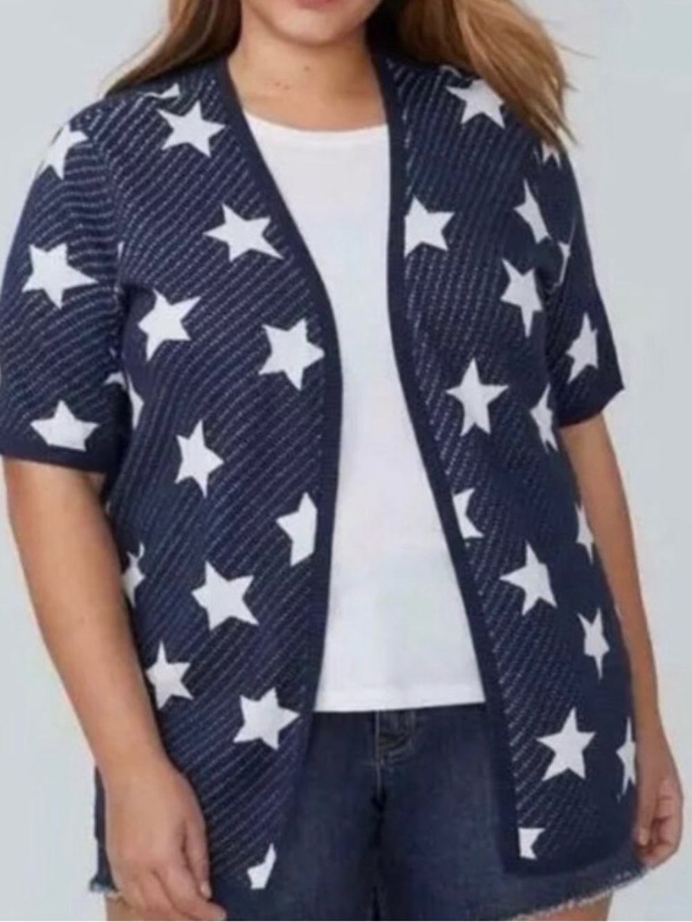 Lane Bryant Navy Blue and White Star Cardigan Sz. 14/16 - Picture 2 of 13